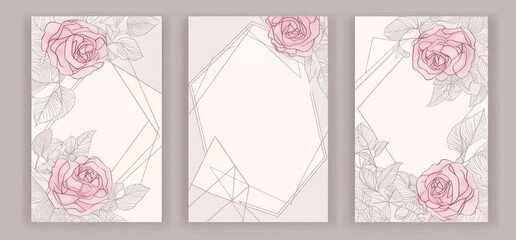 Aufkleber - With marble texture, hand-drawn flowers and geometric shapes. Modern trendy background. Set of abstract invitation cards, template, posters, and posters.