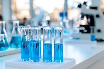 Aufkleber - A test tube and solution with a stethoscope background. Biotechnology research and analysis concept. Scientists research and analyze biotechnology samples.