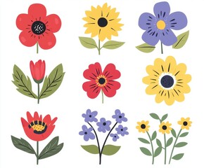 Wall Mural - spring set of colorful flowers. set of floral branches isolated on white. perfect for greeting cards