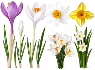 Canvas Print - Modern illustrations of daffodils, choinodoxa, and crocus for spring season. Modern illustration in various colors.