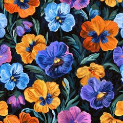 Wall Mural - An abstract bright floral pattern painted by hand in a seamless style