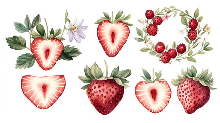 Wall Mural - Watercolor Strawberry Clipart: Perfect for your designs!