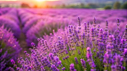 Sticker - Blooming lavender field with vibrant purple flowers, lavender, field, flowers, purple, blooming, colorful, scenic