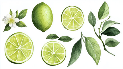 Canvas Print - Fresh Lime Watercolor Illustration - Perfect for Food and Drink Designs!