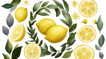 Canvas Print - Watercolor Lemon Illustration for Summer Designs