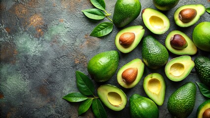 Canvas Print - Top view of fresh raw green avocados , Avocado, Persea americana, Healthy, Fresh, Fruit, Organic, Natural, Green, Ripe