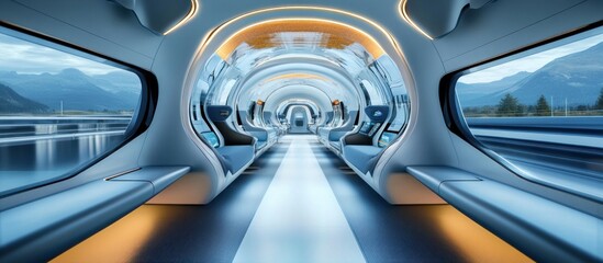 Wall Mural - Futuristic Train Interior with Mountain Views