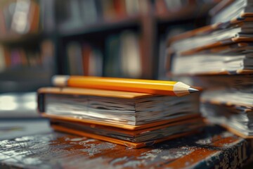 Wall Mural - A pencil sits atop a pile of books, ready for use