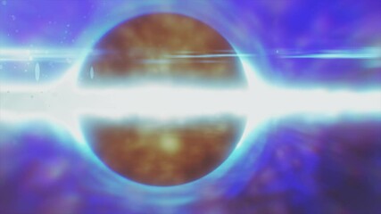 Wall Mural - abstract glowing object resembling a black hole surrounded by bright light in a deep blue space., vi