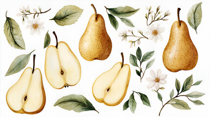 Sticker - Watercolor Pears and Blossoms - Perfect for Fall Designs