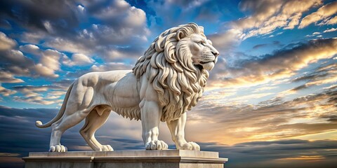 Majestic marble lion statue standing tall in a regal pose , lion, statue, majestic, marble, sculpture, regal, ornament