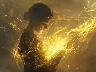 Canvas Print - Golden Light Woman: A Mystical Digital Art