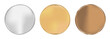 © Andrii - Award golden, silver and bronze blank medals 3d vector realistic illustration. First, second and third place medals or buttons isolated on white background. Quality blank, empty badge, emblem set.