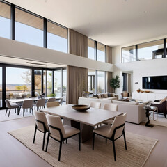 Wall Mural - Modern Open-Plan Living and Dining: A Spacious and Harmonious Retreat.