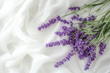 Wall Mural - Delicate Lavender Blooms on White Silk