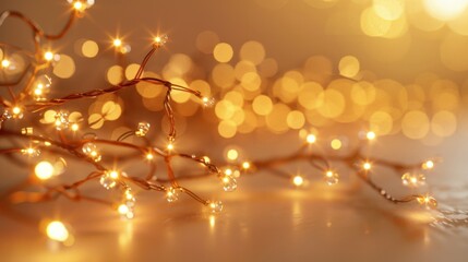 Canvas Print - Festive warm LED holiday lights, 3D rendering, isolated on yellow, close-up, minimal cute design, with space for text