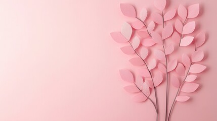 Wall Mural - an arrangement of soft pink paper leaves creates a serene and artistic decoration against a gentle p