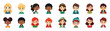 © Pixel Pine - Diverse group of boys and girls avatars, kindergarten kids with various hairstyles and accessories. Vector cartoon illustration set.