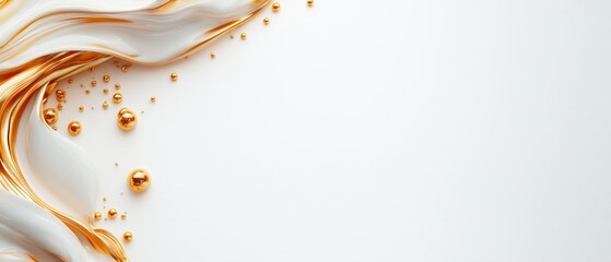 Wall Mural -  A white background scattered with numerous golden drops, accumulating at the image's bottom Alternatively, a gold backdrop speckled with abundant white drops, settling below the frame