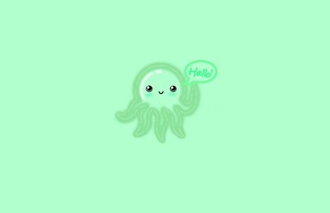 octopus, funny octopus illustration, funny octopus cartoon, illustration of octopus with background, green background, cute background, cute animal