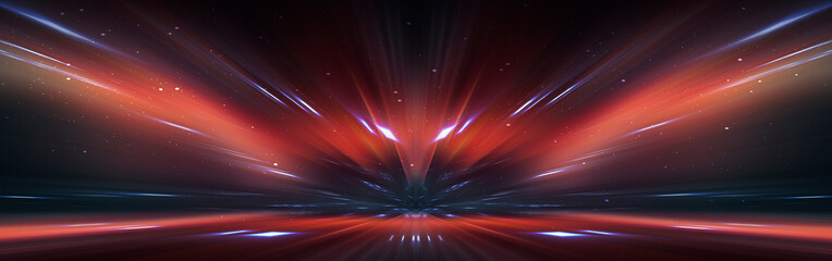 Wall Mural - dark street, wet asphalt, reflections of rays in the water. abstract dark blue background, smoke, sm