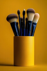 Wall Mural - Makeup Brushes in a Yellow Container