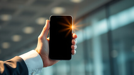 Wall Mural - Businessman holding smartphone with blank screen