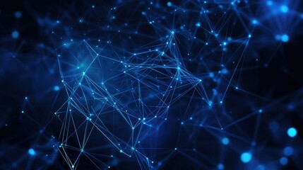 Wall Mural - abstract dark blue technical background. technology background with line and dot particles surface