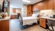 © khonkangrua - A private hospital room designed for patient comfort, featuring a bed, workspace, and wood cabinetry in a clean, modern setting.