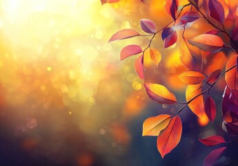 Wall Mural - Autumn Leaves in Warm Light Generative AI