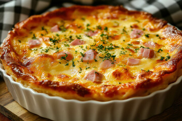 Sticker - Tasty Hot Homemade Strata With Ham, Onions, Cheese And Eggs, Stock Photo