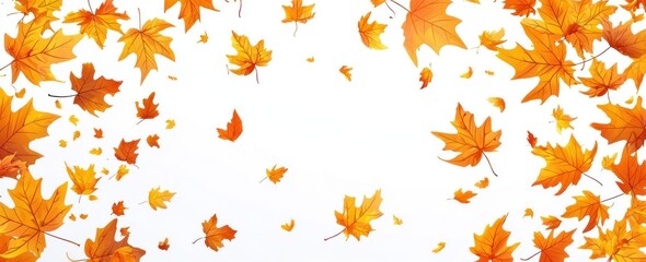 Wall Mural - Falling Autumn Leaves on White Background Generative AI