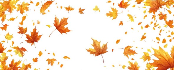 Wall Mural - Falling Autumn Leaves on White Background Generative AI