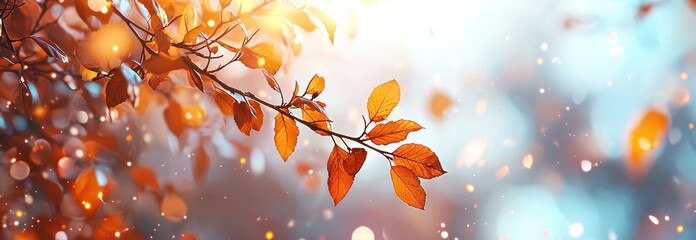 Wall Mural - Golden Autumn Leaves on Branch with Bokeh Background Generative AI