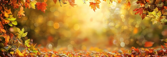 Wall Mural - Golden Autumn Leaves on Branch with Bokeh Background Generative AI