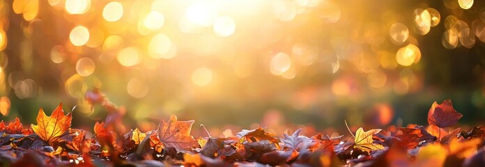Wall Mural - Golden Autumn Leaves on Branch with Bokeh Background Generative AI