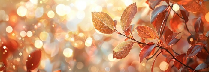 Wall Mural - Golden Autumn Leaves on Branch with Bokeh Background Generative AI