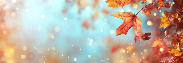 Wall Mural - Golden Autumn Leaves on Branch with Bokeh Background Generative AI