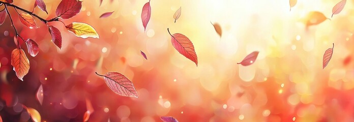 Wall Mural - Golden Autumn Leaves on Branch with Bokeh Background Generative AI