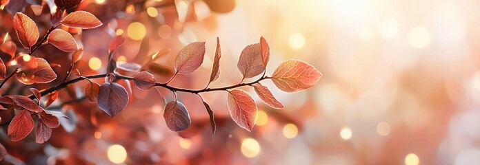 Wall Mural - Golden Autumn Leaves on Branch with Bokeh Background Generative AI