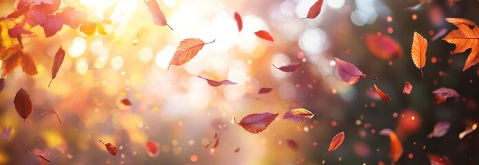 Wall Mural - Golden Autumn Leaves on Branch with Bokeh Background Generative AI