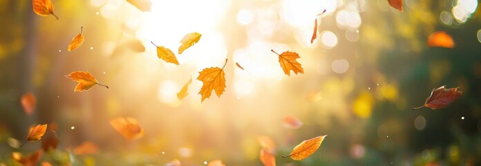 Wall Mural - Golden Autumn Leaves on Branch with Bokeh Background Generative AI