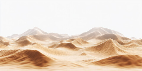 Minimalistic yellow desert landscape with sand dunes under white sky