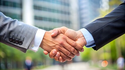 Two business partners shaking hands in office concept AI generated