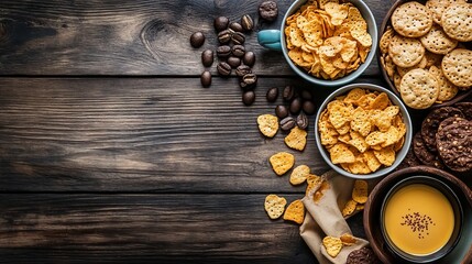 Food for the morning: cornflakes, coffee, cookies.