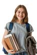 © Annamorphosis - A schoolgirl is holding a backpack and books
