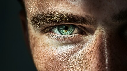 Wall Mural - Close-up of a person's eye showcasing intricate details and freckles.