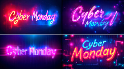 Colorful neon lights announcing Cyber Monday deals, website advertising, sale advertise, blog banner