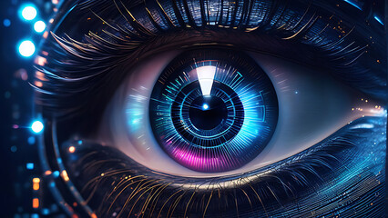 eye, iris, illustration, blue, design, technology, pupil, human, vision, beauty, concept, look, light, tunnel, internet, eyelashes, space, color, eyeball, pattern, closeup, woman, digital, face, macro