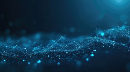 Wall Mural - abstract dark blue technical background. technology background with line and dot particles surface